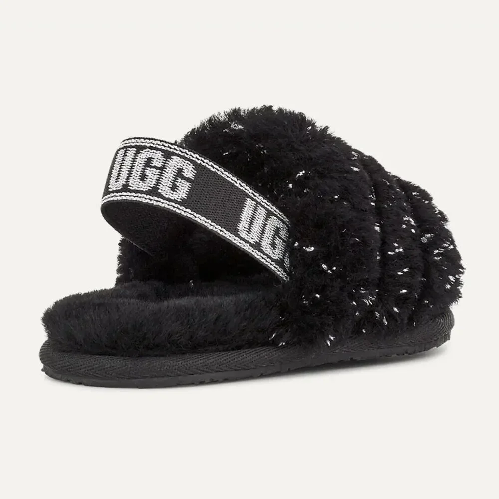 NEW UGG Kid Toddler Fluff Yeah Metallic Sparkle Black Slingback Slide Slipper